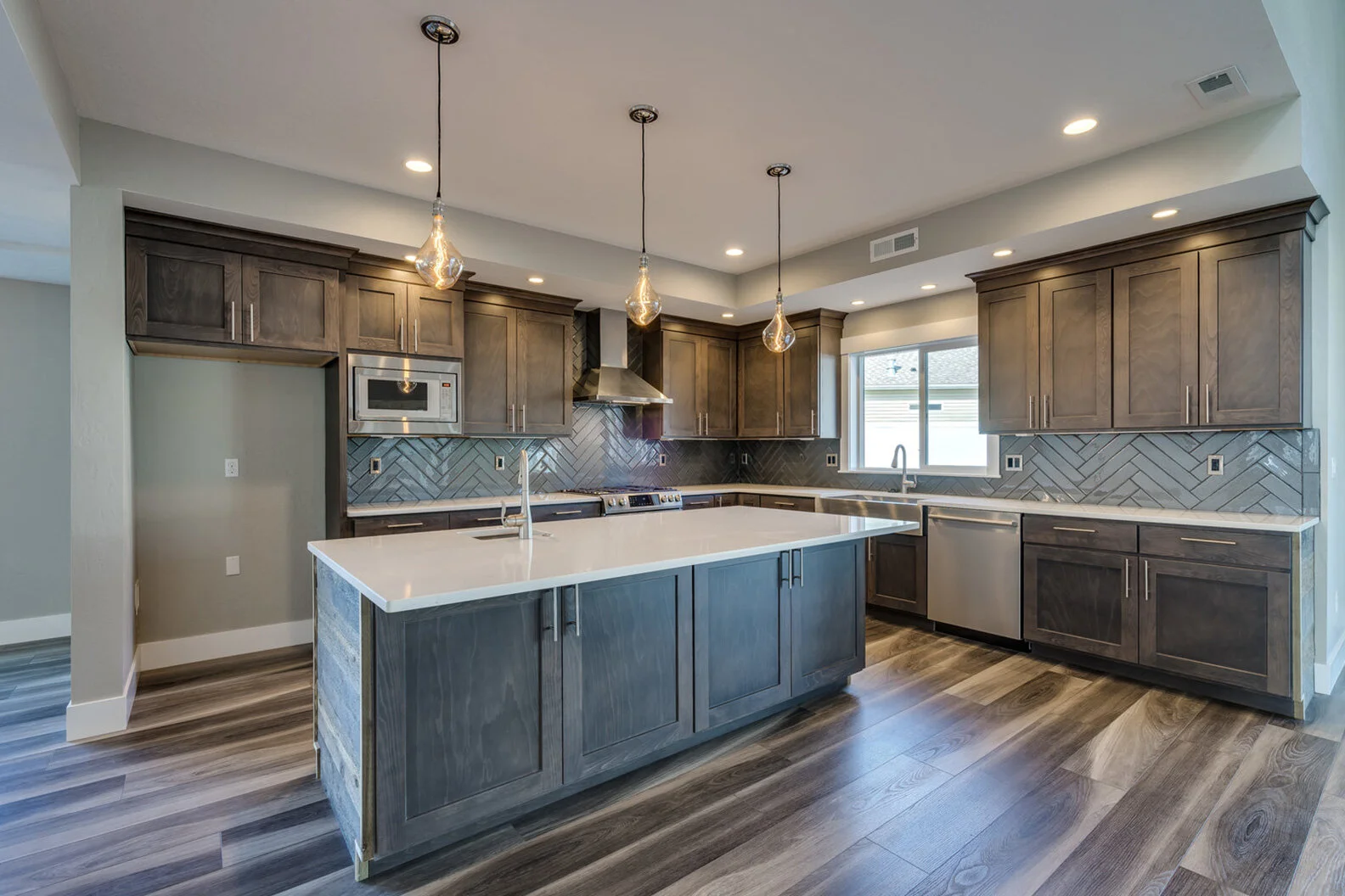 kitchen with white counters in custom modern luxury home