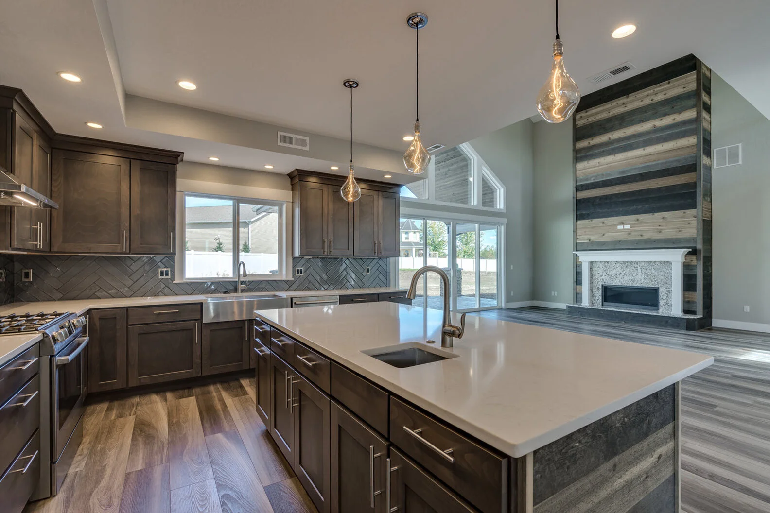 kitchen with white counters in custom modern luxury home