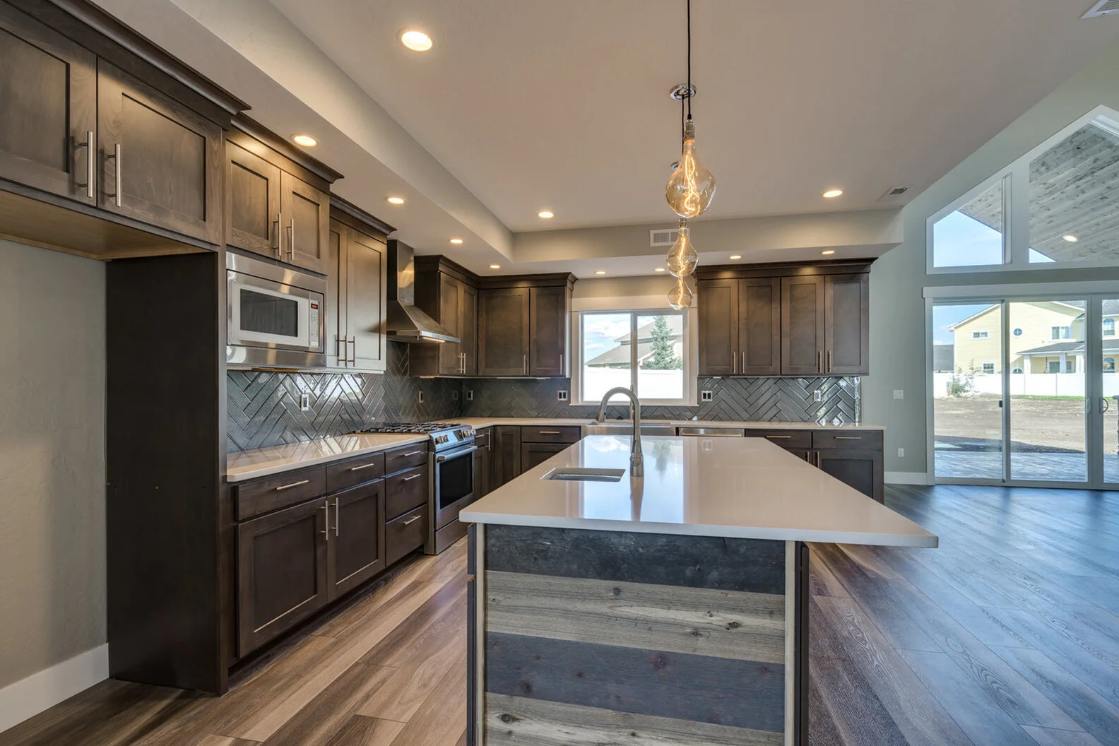 kitchen with white counters in custom modern luxury home