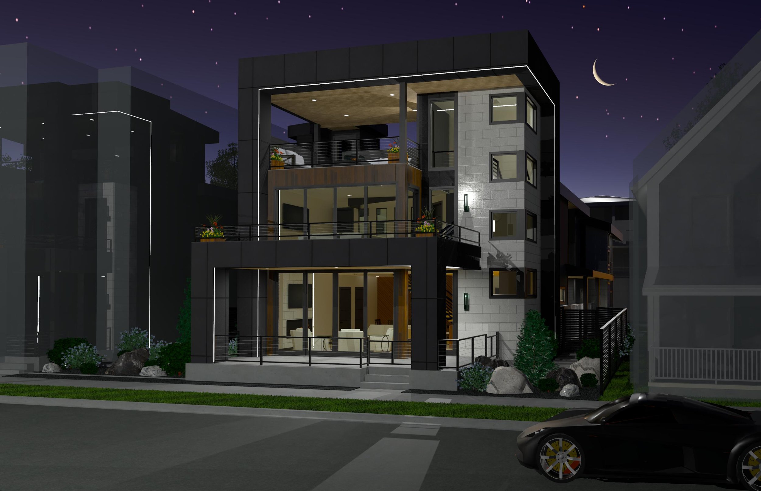 night elevation rendering of The Coeur d'Alene #3